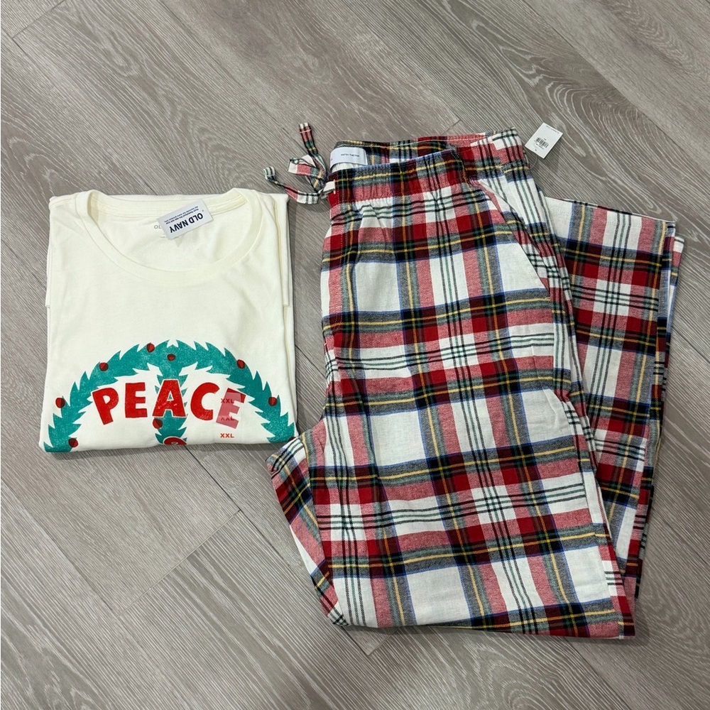 Plaid Men’s Pajama Set - Red and White